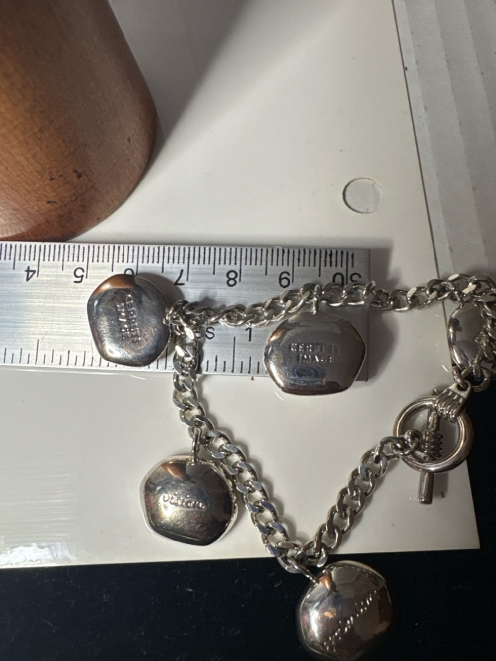 Vintage Cerruti Image Charm Bracelet Silver Tone Inspirational Words Toggle 7.5” - Picture 6 of 9